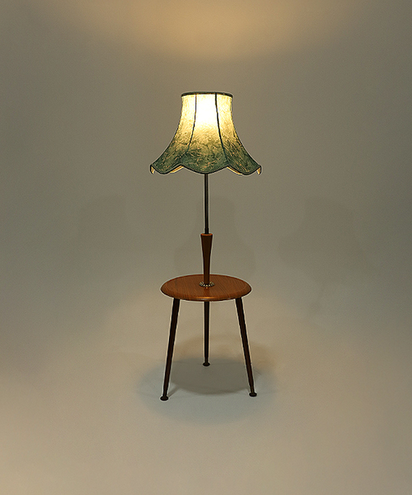 100185. vintage side table with lamp