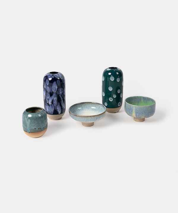 100290. Danish Pottery bluish vase set