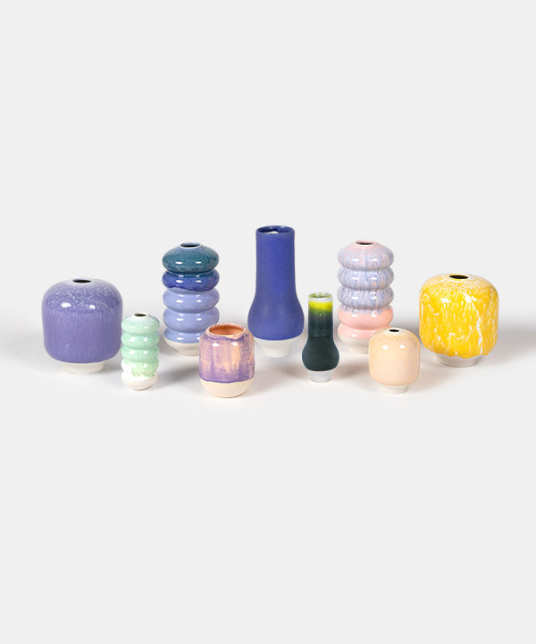 100315. Danish Pottery pastel vase set