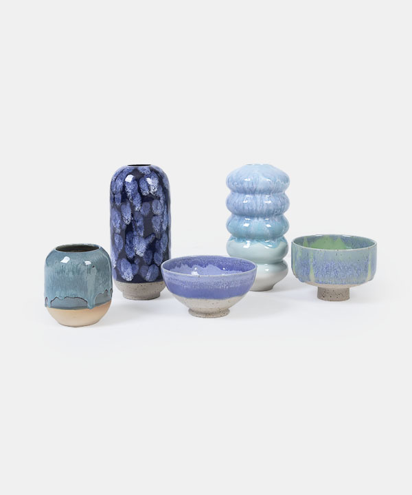 100290. Danish Pottery bluish vase set